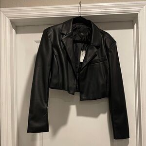River Island Black Cropped faux Leather Jacket